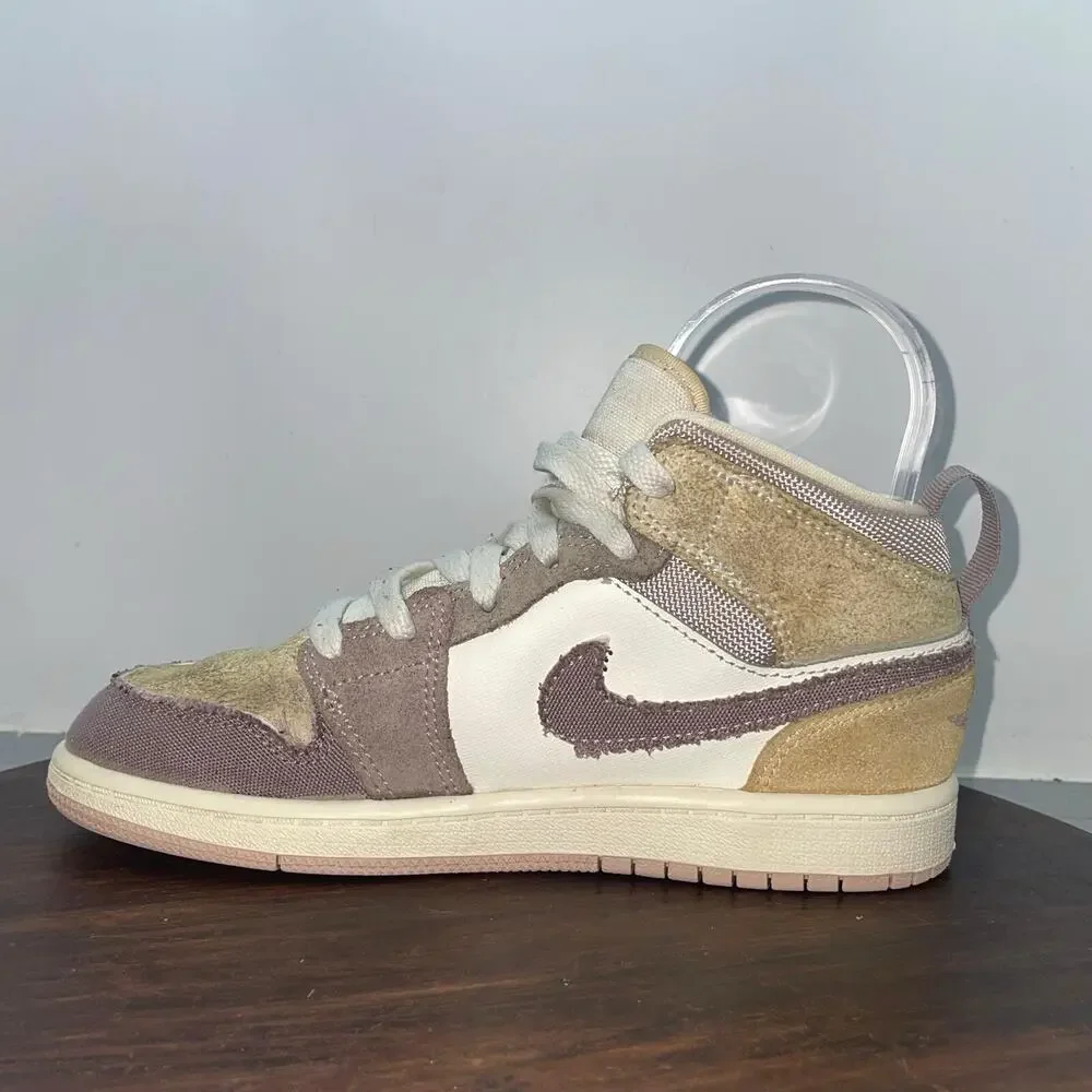 Nike Air Jordan 1 Mid SE Craft PS Kids Size 2Y Inside Out Taupe Shoes DZ4468-102
